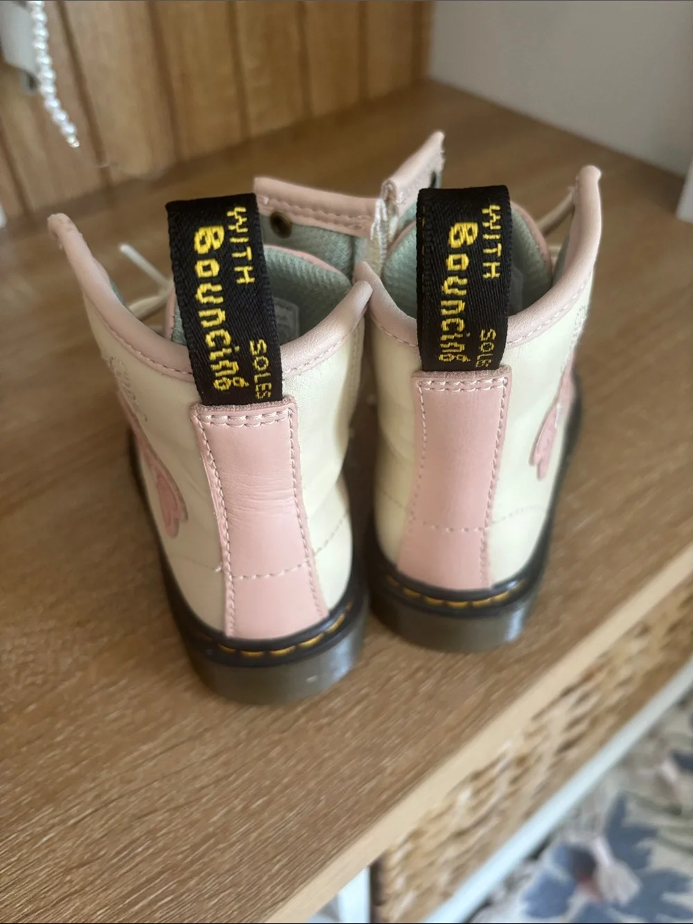 Dr. Martens Pink and Cream Lace-Up Kids Boots